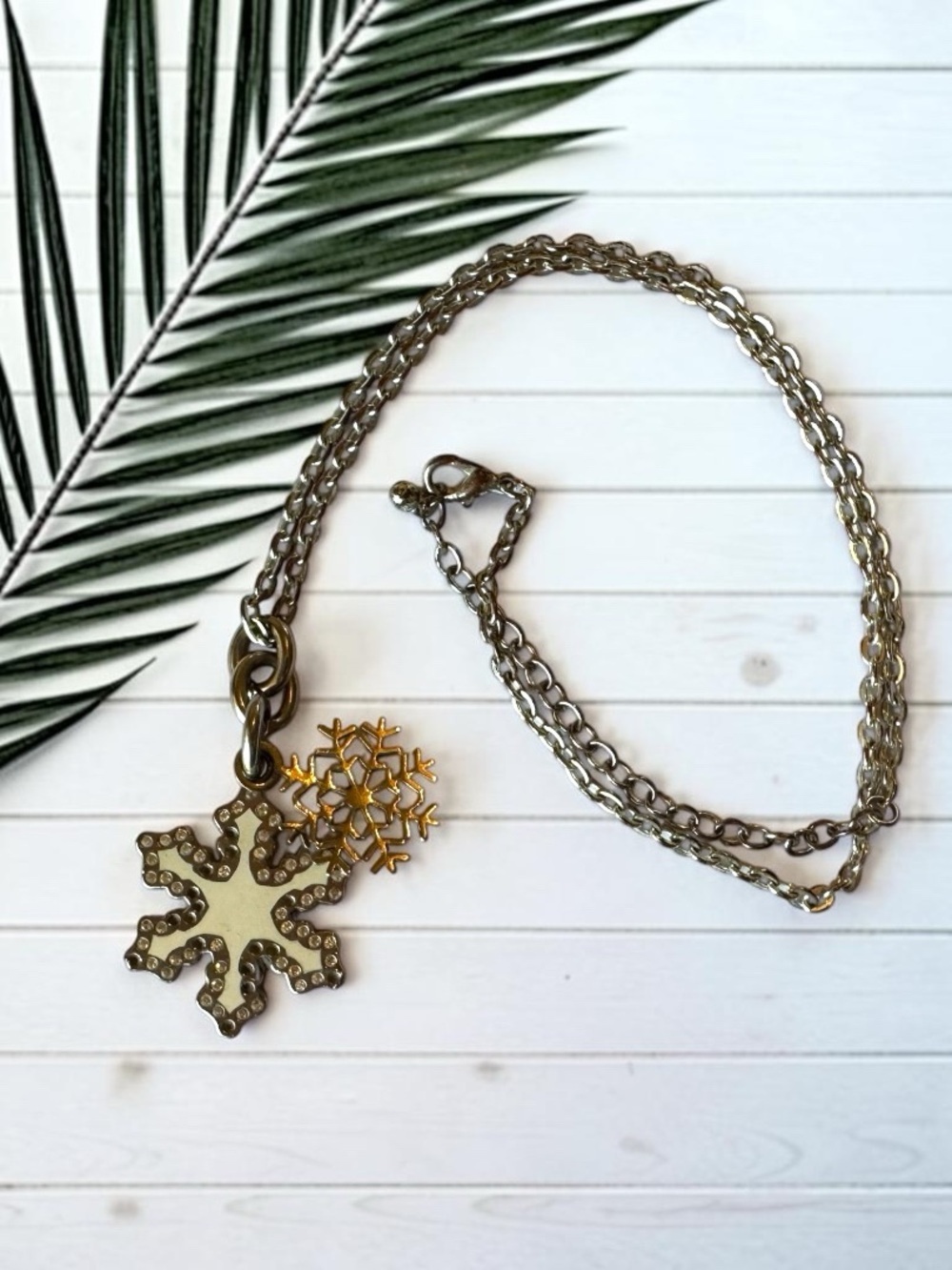 Coach Silver Tone Snowflake Charm Necklace Rhinestone Winter Holiday Pendant